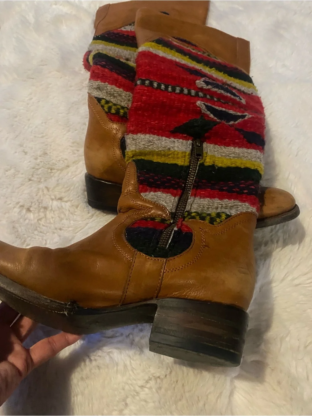 Freebird by Steven Tan Leather & Red Aztec Knit Over-the-Knee Boots